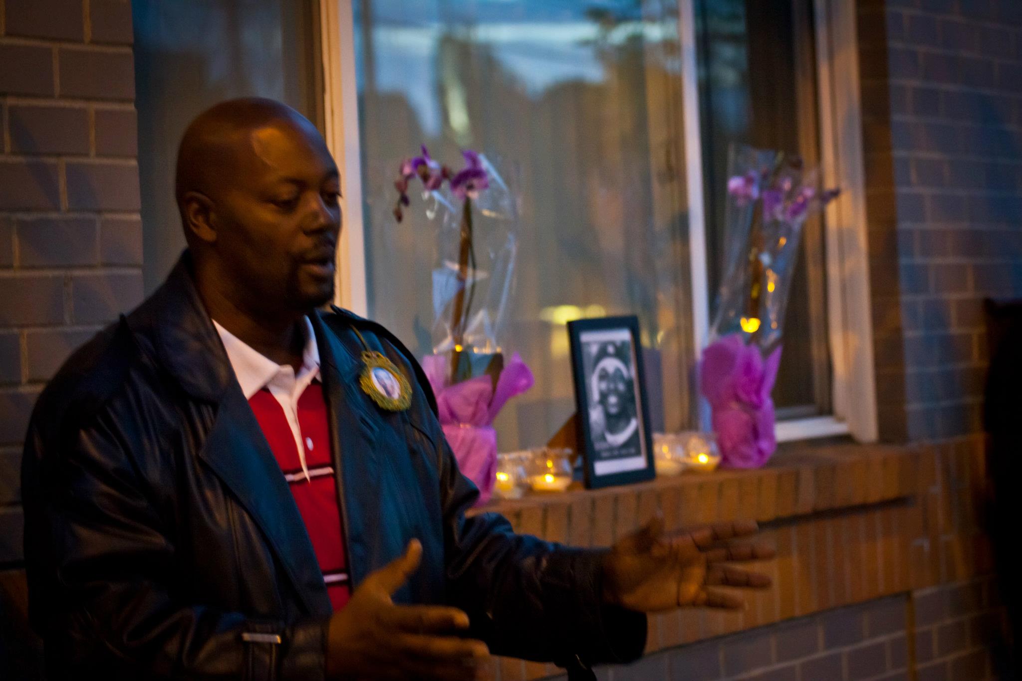 Image of Fred Bryant at monthly vigil he conducted for his son