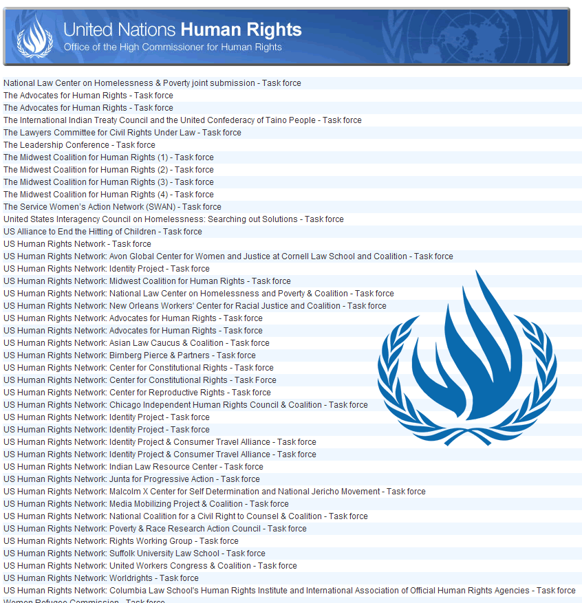 Image of list of white papers submitted to the International Covenant on Civil and Political Rights