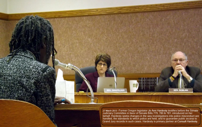 Jo Ann Hardesty testifies before Oregon's Senate Judiciary Committee, 27 March 2013.